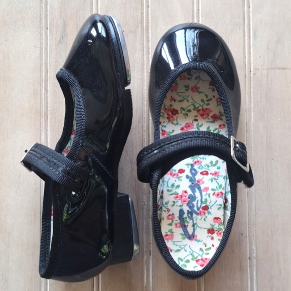 Capezio Tele Tone Tap Girl Toddler Black Patent Ballet Dance Mary Jane Shoes - Picture 1 of 11